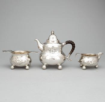 KAFFESERVIS, 3 delar, silver, K Anderson Stockholm, 1918. Total vikt ca 1070 gram.