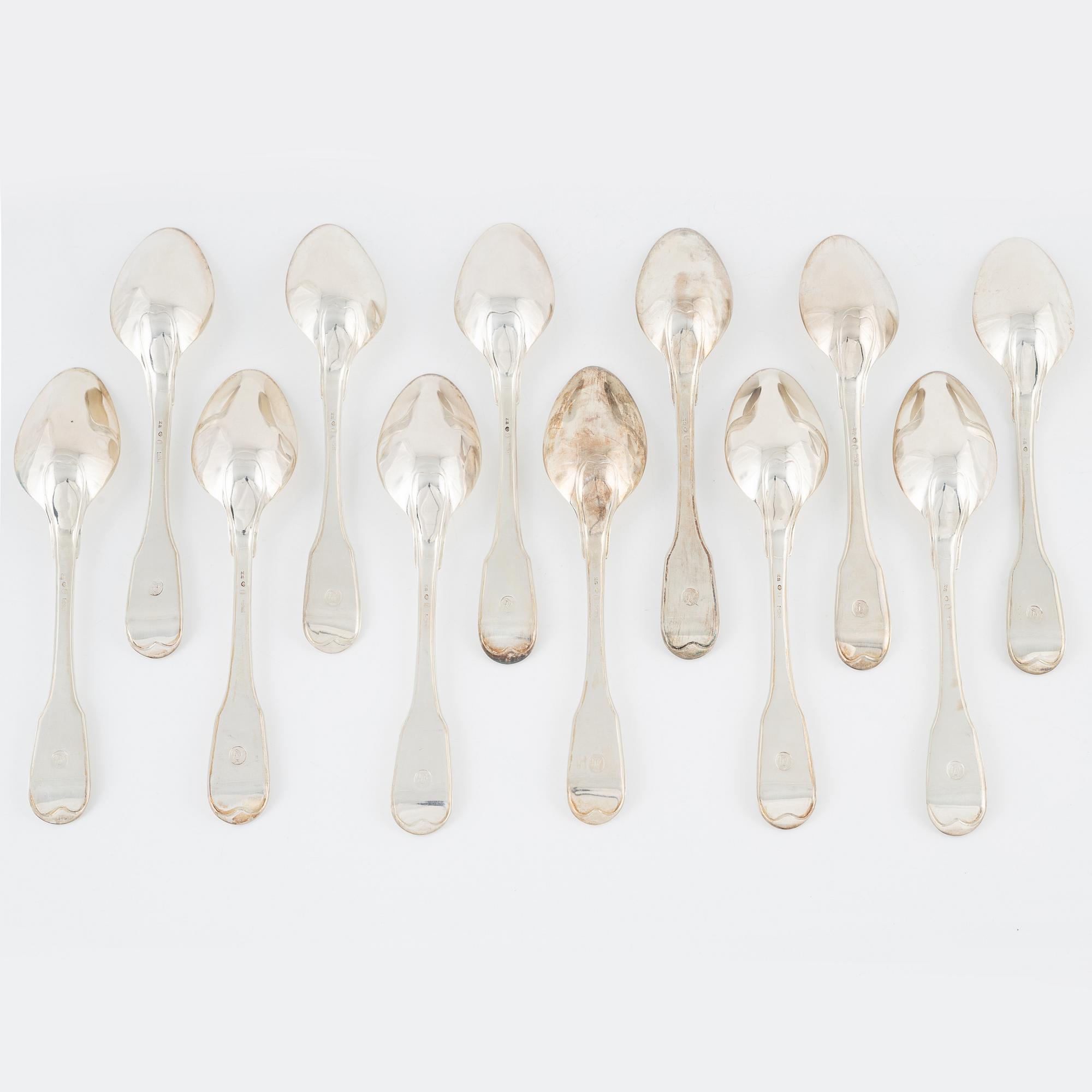 Twelve silver spoons, Carl Magnus Ryberg, Stockholm, 1806.