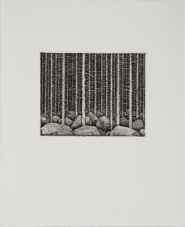 ETCHINGS, 4 pieces, one of wich Hans Wigert.