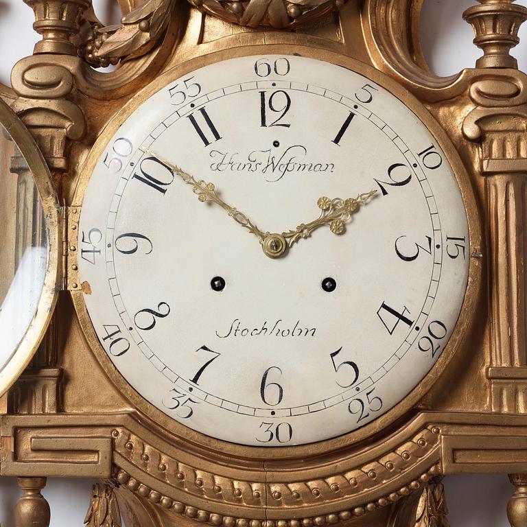 A Gustavian wall clock by Hans Wessman (active in Stockholm 1787-1805).