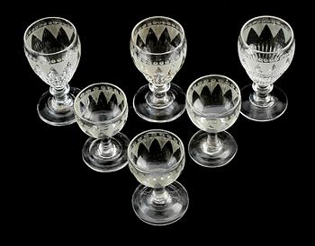 STARKVIN- OCH SHERRYGLAS, 16 st (11+5), 1800-talets mitt.