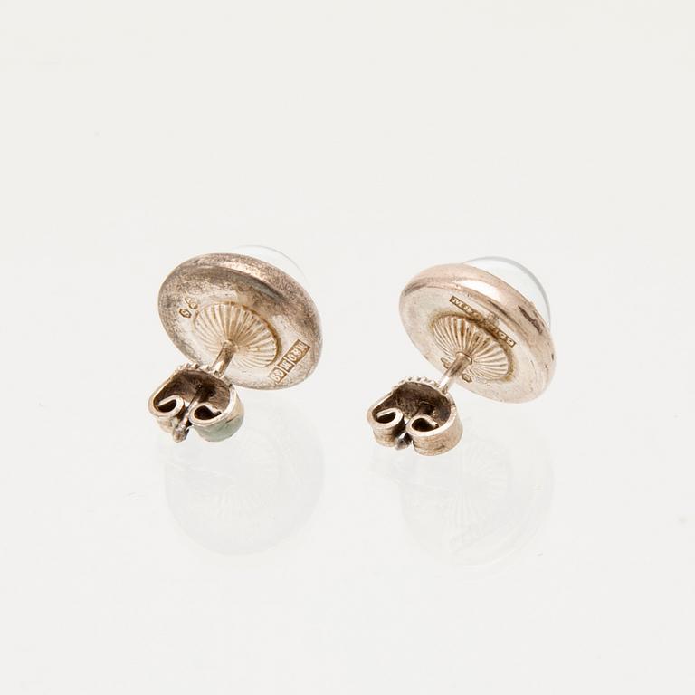 Halsband samt örhängen silver med glas,  Mattsson & Olsson Malmö 1957.