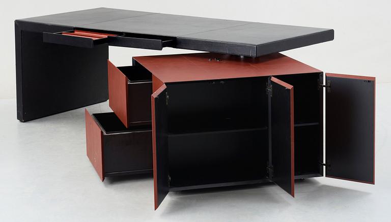 A Lella & Massimo Vignelli black and brown leather 'C.E.O Desk', Poltrona Frau, Italy.