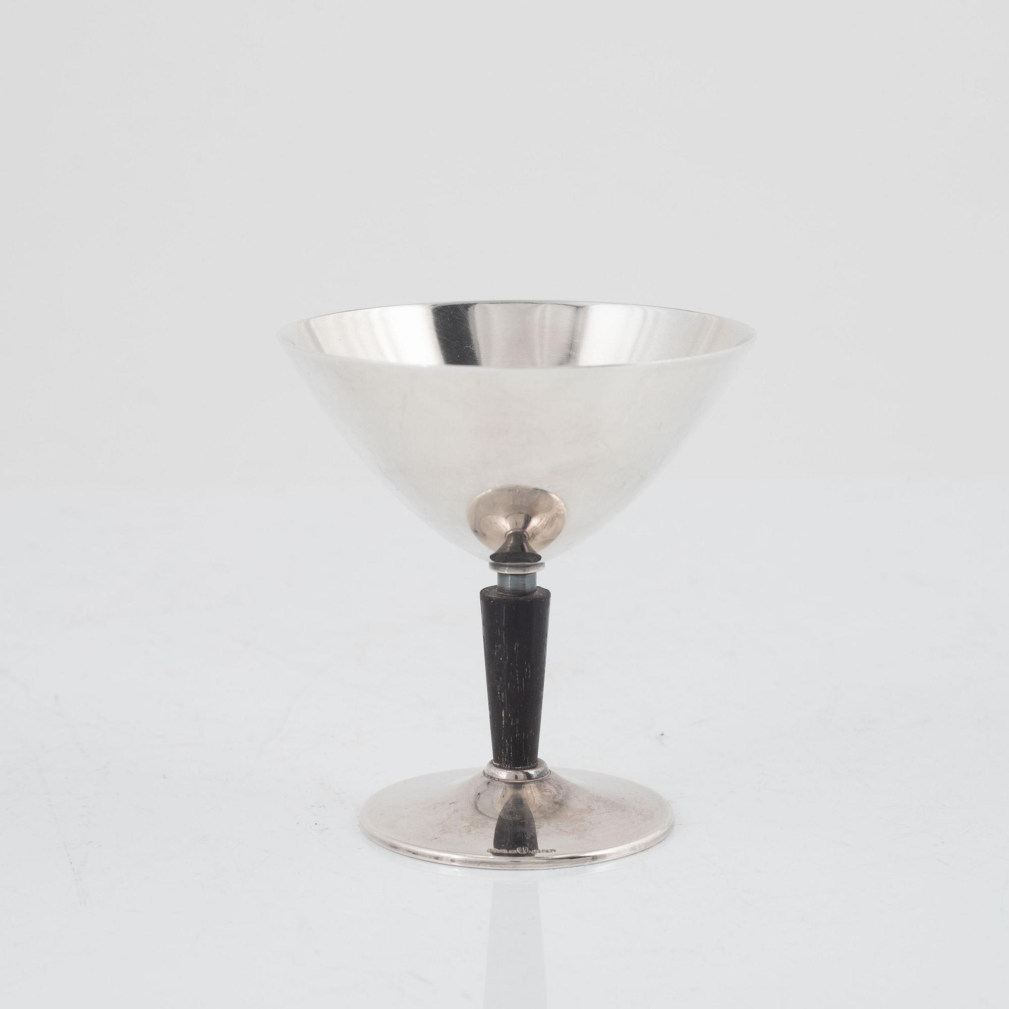 Folke Arström, cocktailshaker samt glas, 6 st, nysilver, GAB.