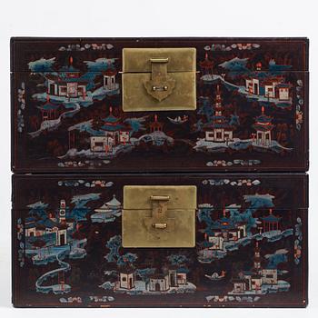 Two Chinese lacquered chests, Qing dynasty, 19th Century.