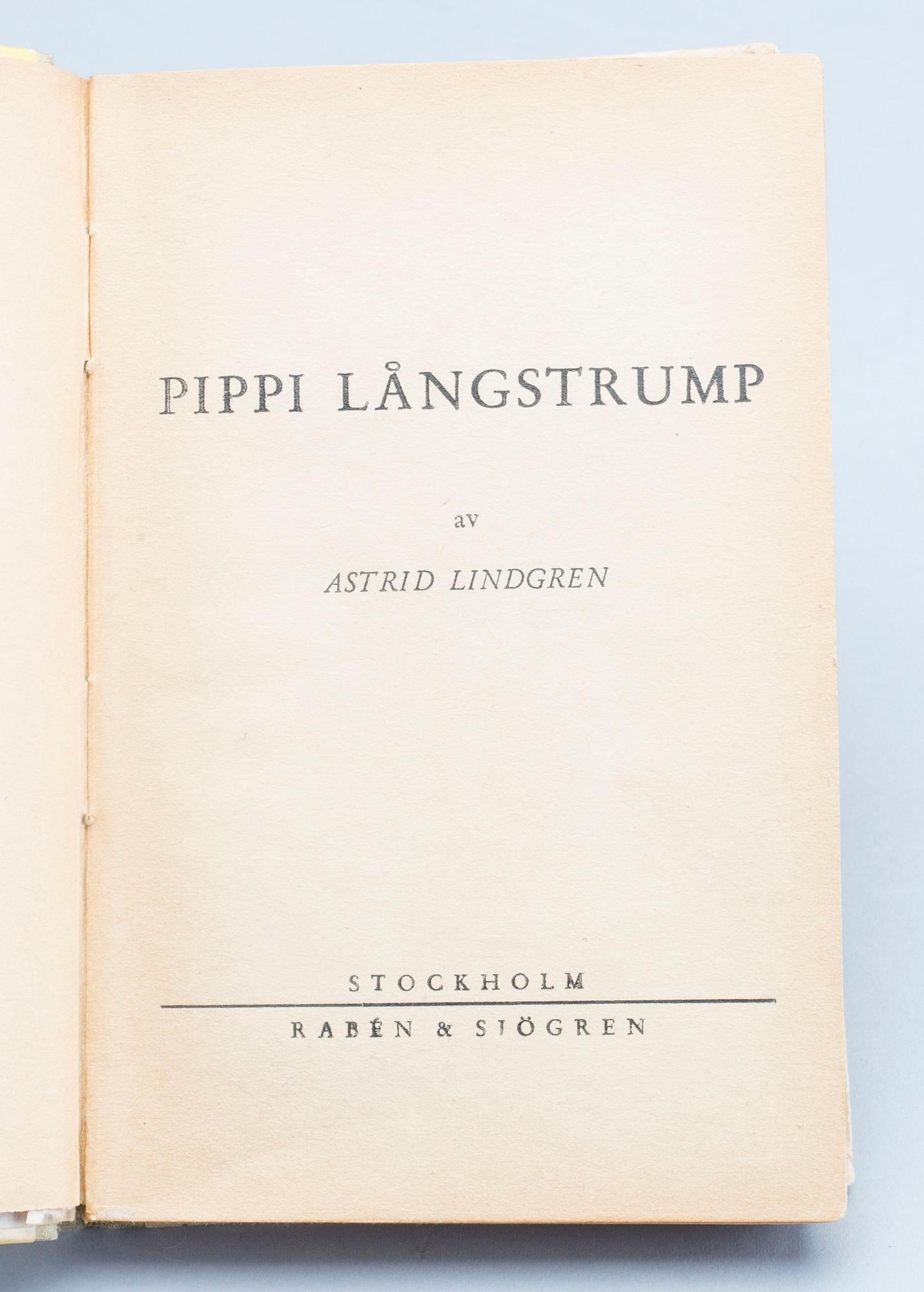 PIPPI LÅNGSTRUMP, Astrid Lindgren, Rabén & Sjögren, Stockholm 1945. Första upplagan.