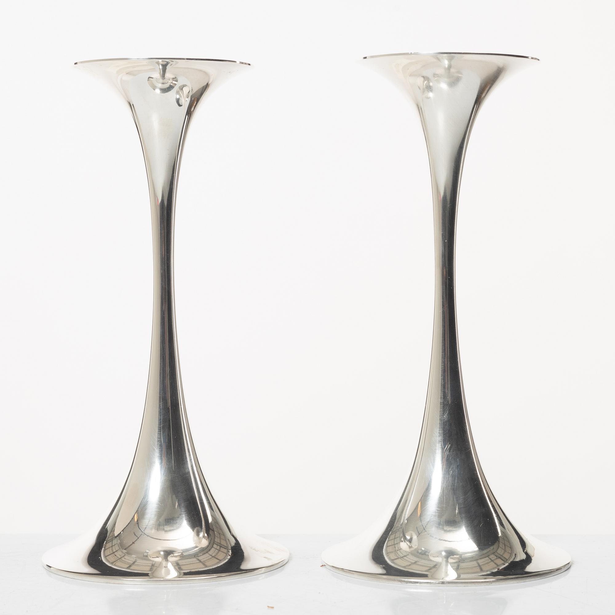 A pair of silver 'Trumpet' candlesticks, marks of Tapio Wirkkala, Kultakeskus, Hämeenlinna 1989 and 1992.