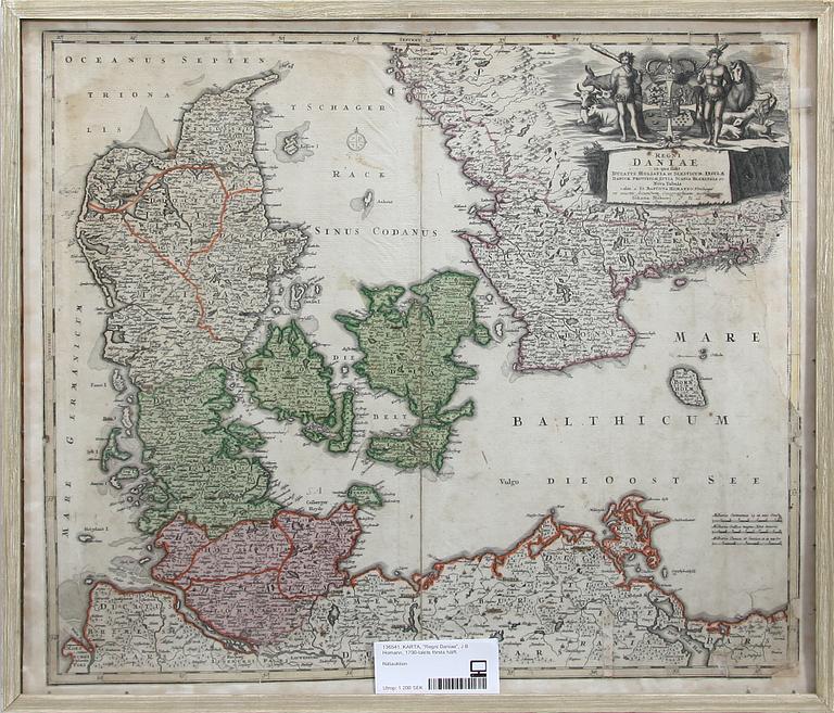 KARTA, "Regni Daniae", J B Homann, 1700-talets första hälft.