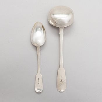 A Grachev silver soup ladle, Saint Petersburg, 1894. Imperial warrant mark. Spoon, silver, unidentified master, 1856.