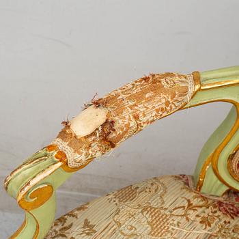 A pair of Swedish Rococo armchairs, second half of the 18th century.