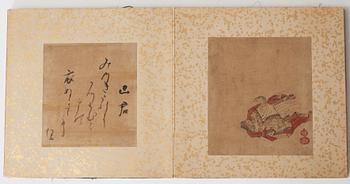 ALBUM, 12 målningar med kalligrafi. Japan, Meiji (1868-1912).