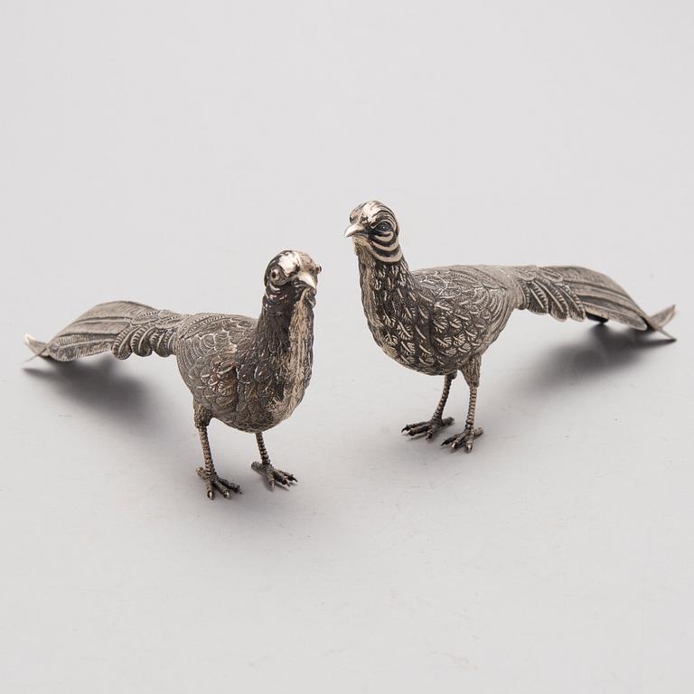 Two bird table decorations in silver, Spain after 1934.