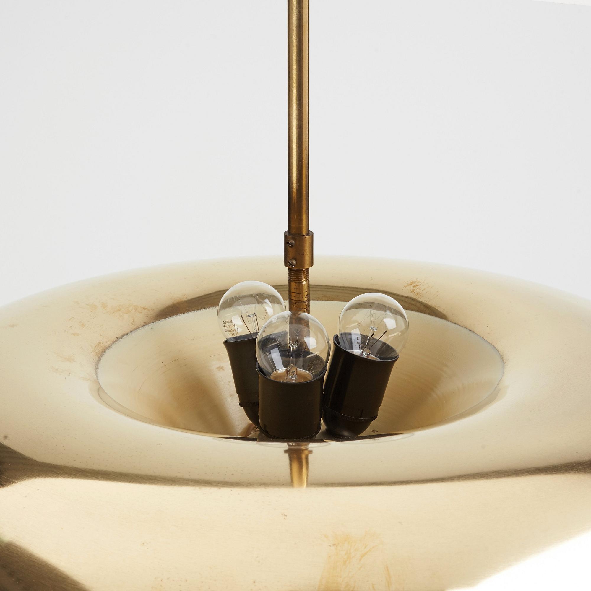Harald Notini, A Harald Elof Notini Swedish Modern brass ceiling lamp, Böhlmarks Lampvarufabrik, probably 1940's.