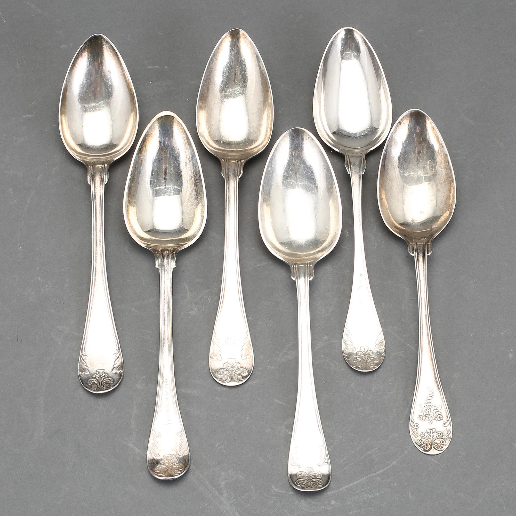 MATSKEDAR, 6 st, silver, bl.a Gustaf Möllenborg, Stockholm, 1831. Total vikt ca 335 gram.