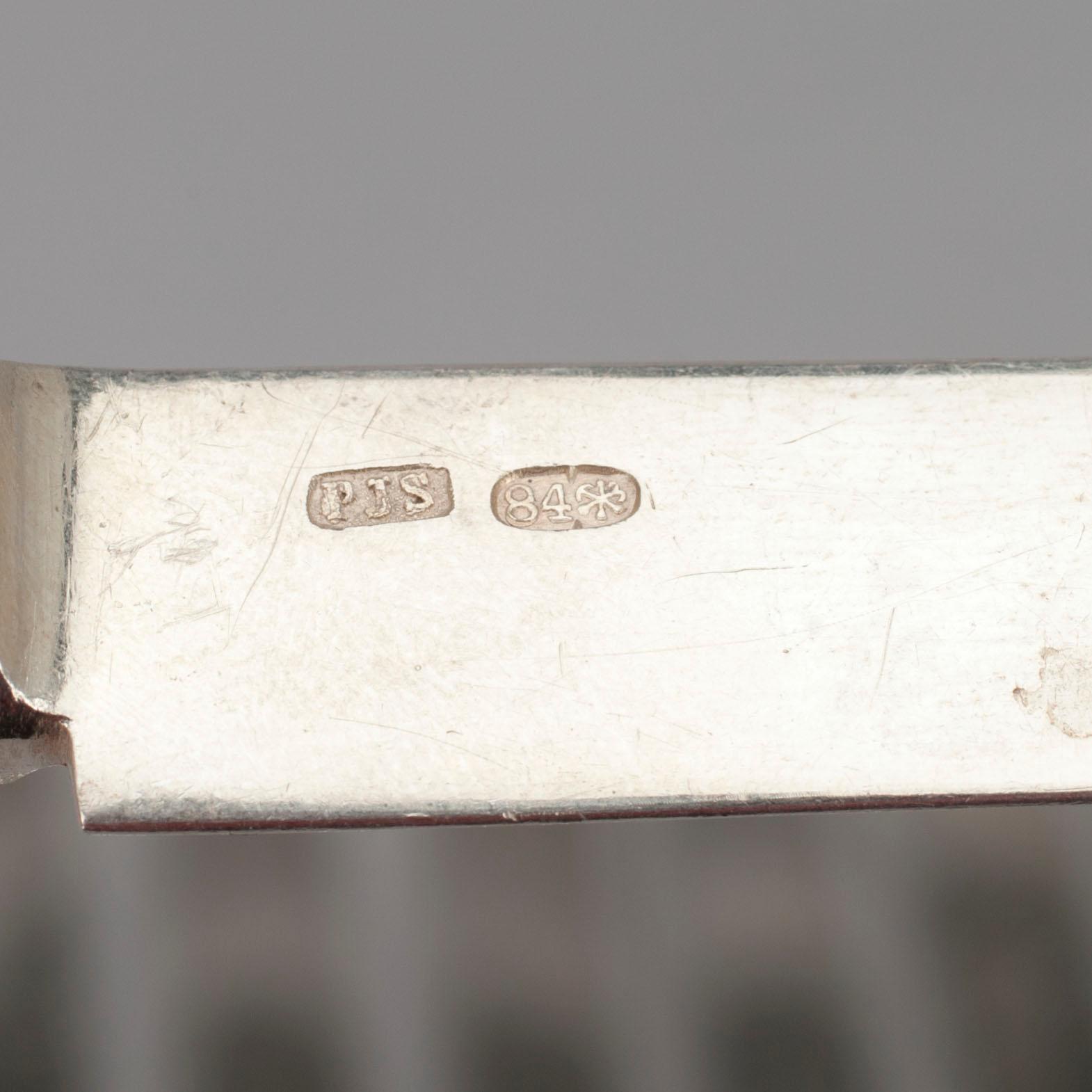 FRUKTKNIVAR, 12 st, silver, PJS, S:t Petersburg (1886-1908), Ryssland. Vikt 477 g.