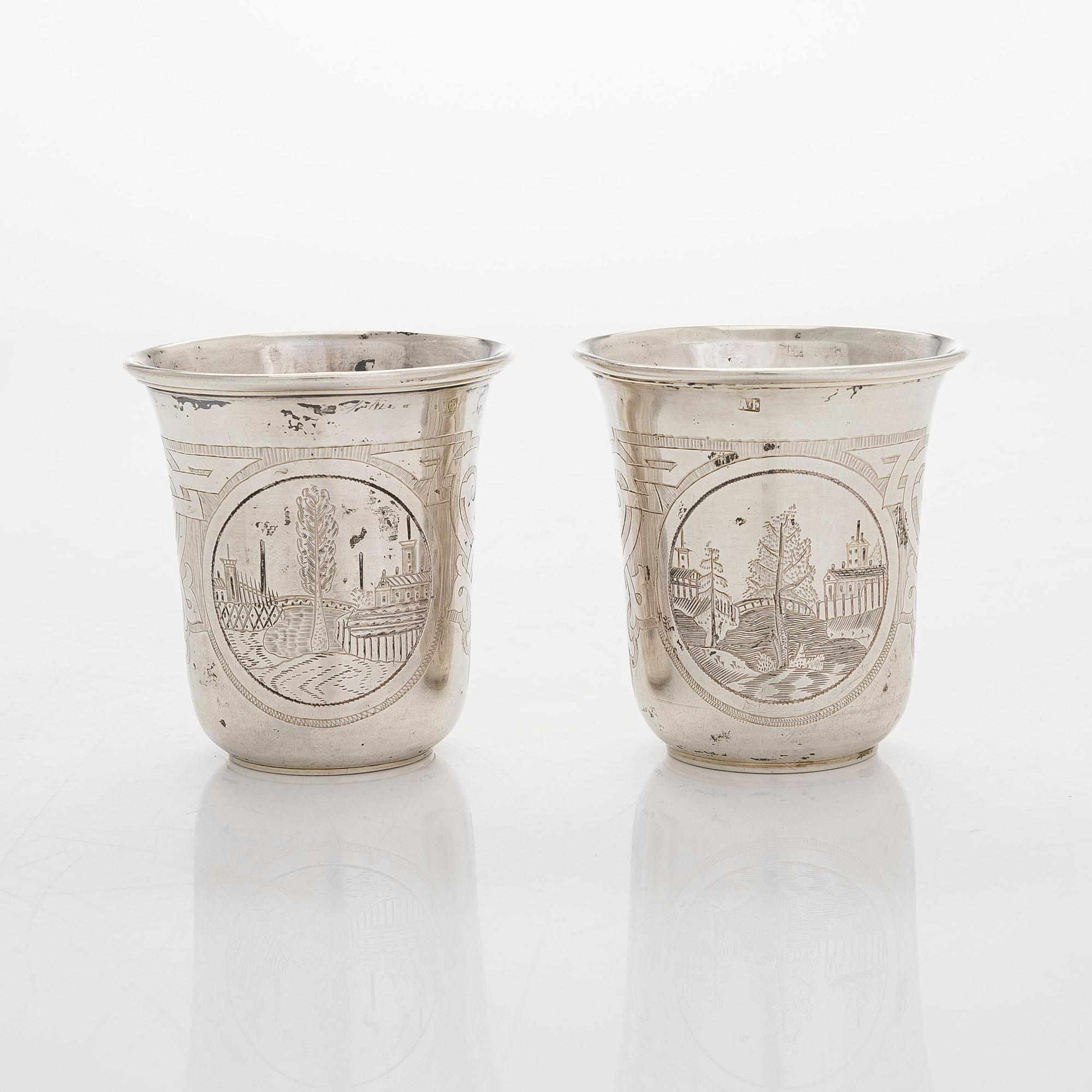 A pair silver cups, Moscow 1862.