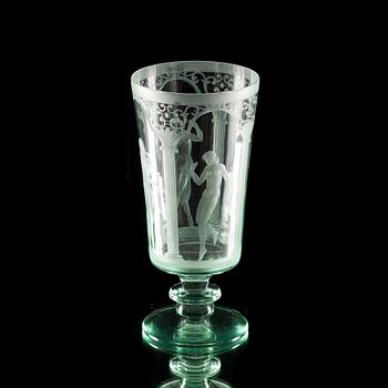 SKÅL, glas, Riihimäen Lasi, gravering möjligen Teodor Käppi, 1930-tal.