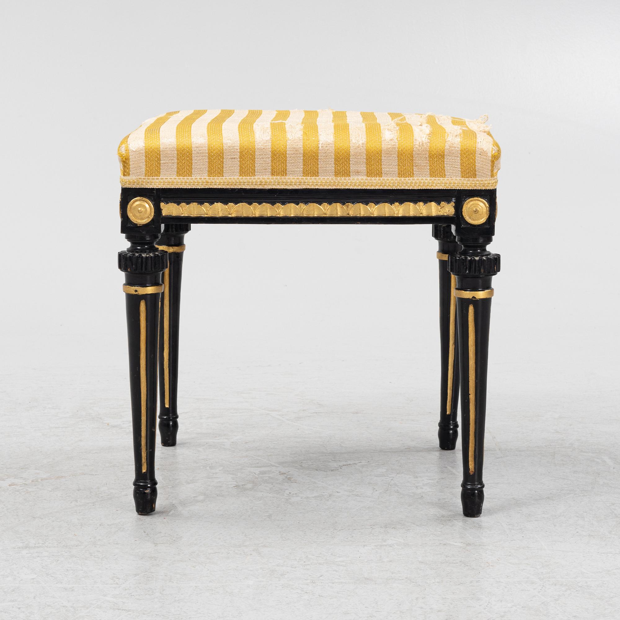 A late Gustavian stool, with the mark of Stockholms chairmakers guild, end of the 18th Century.