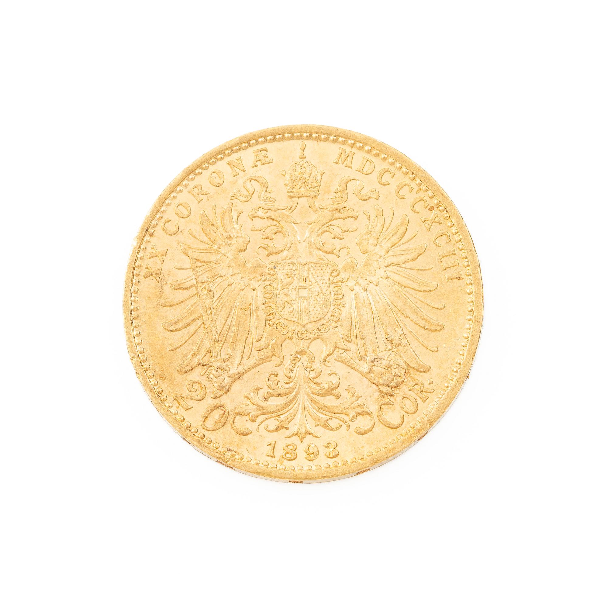 Gold coin, Austria-Hungary, 20 Corona, 1893.
