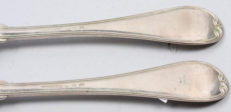 PARTI BESTICK, 6 udda delar, silver, bla N. Juhlin, Karlshamn 1800-talets mitt.