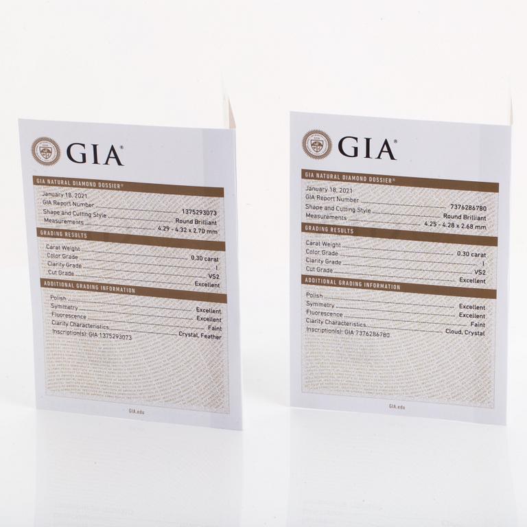 Brilliant-cut diamond stud earrings, total 0,60 ct, with GIA dossier.
