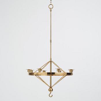 Sigurd Persson, a brass eight candles chandelier, Helsingborg Sweden, probably 1960s.