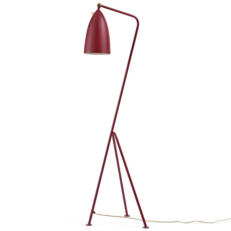 Greta Magnusson Grossman, a burgundy red "Grasshopper" floor lamp model "G-33", Bergboms, Malmö, 1950s.