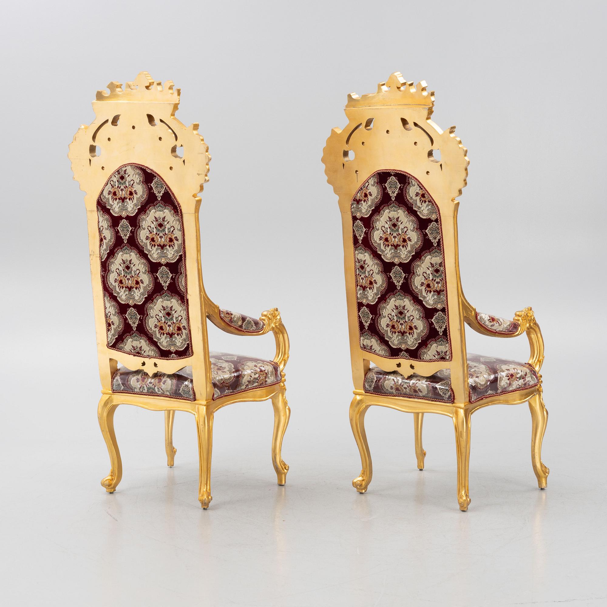 Tronstolar, ett par, barockstil, troligen Italien. 1900-talets slut.