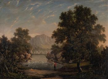 Okänd konstnär, 1800-tal, Landskap med fiskare.