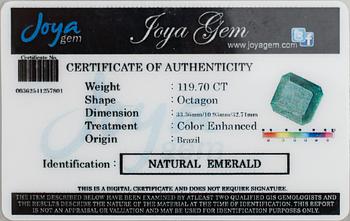 SMARAGD, ca 119 ct, oinfattad.