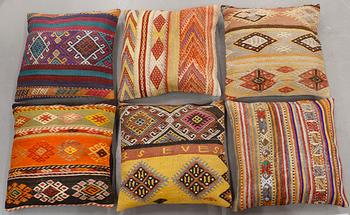 Six kilim cushions, Ca 60 x 60 cm.