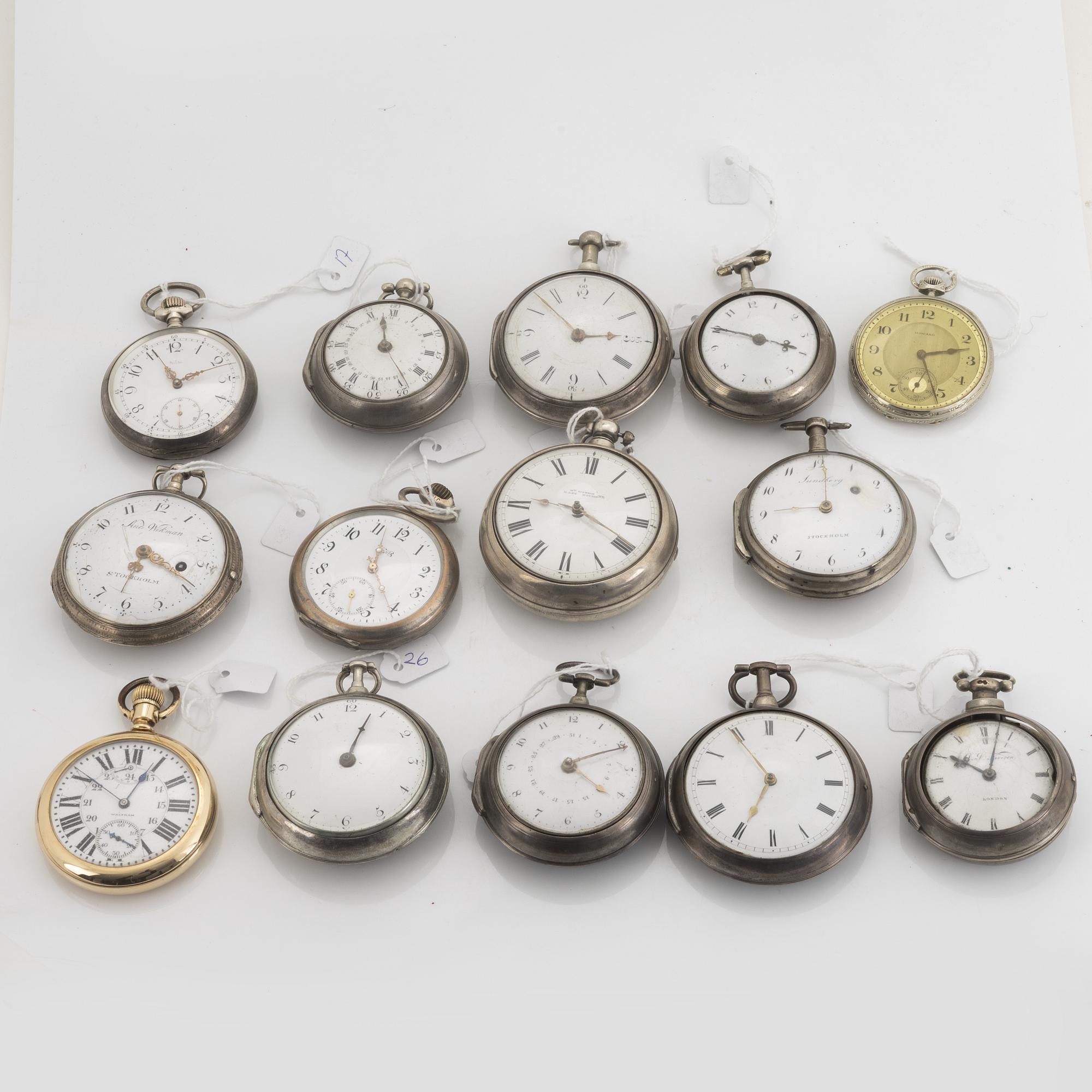 Pocket Watch Collection, 13 pcs, silver/plated gold.