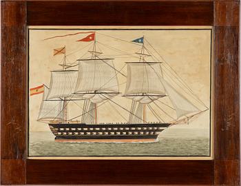 Skeppsporträtt, ett par, 1800-tal, signerade M Alexander fecit.
