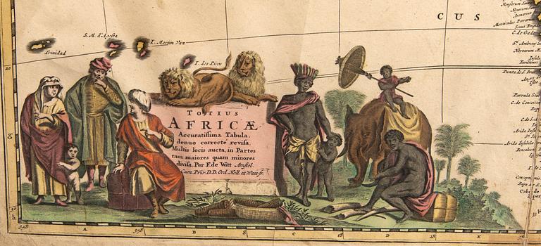Frederik de Wit, map Africa, hand coloured copper engraving, Amsterdam c 1690.