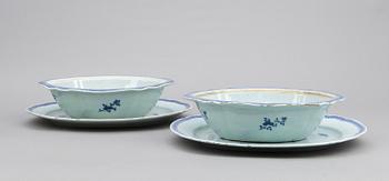 KAROTTER ETT PAR, & STEKFAT 2 st, porslin, Qingdynastin, Kina, 1700-tal till tidigt 1800-tal.