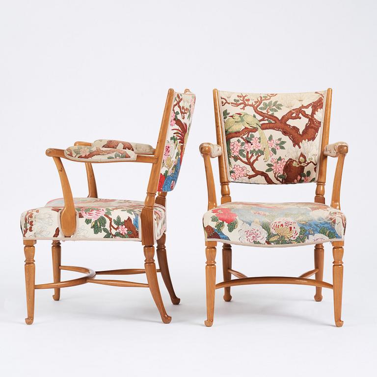 Josef Frank, a pair of armchairs, Svenskt Tenn, Sweden, model 725.