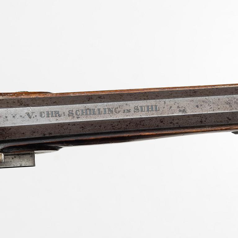 A pair of percussion pistols, Germany, Signed V Chr Schilling in Suhl (Valentin Christoph S. active from 1849).