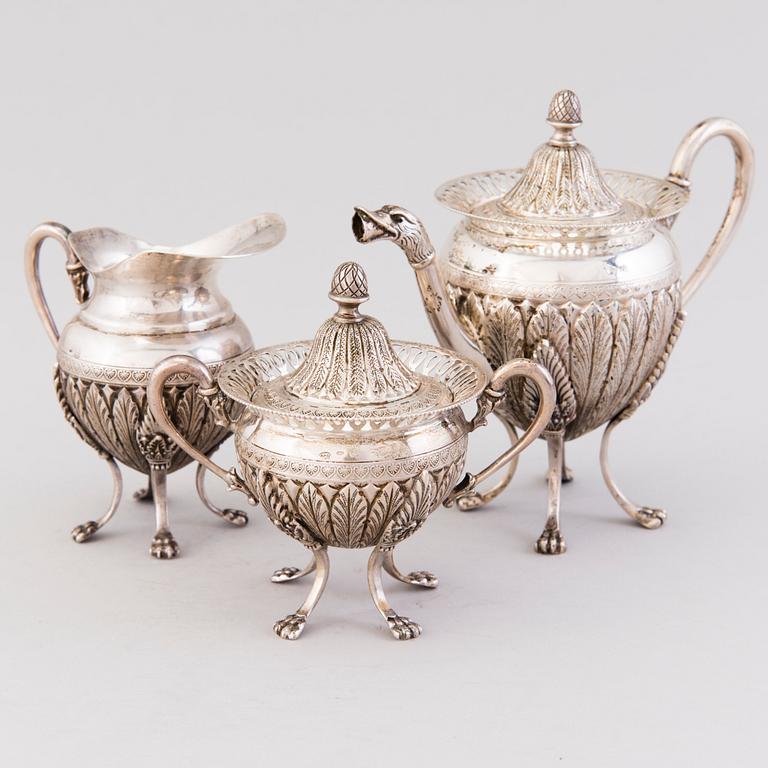 A three piece late 19th century Central European silver (800) coffee set.