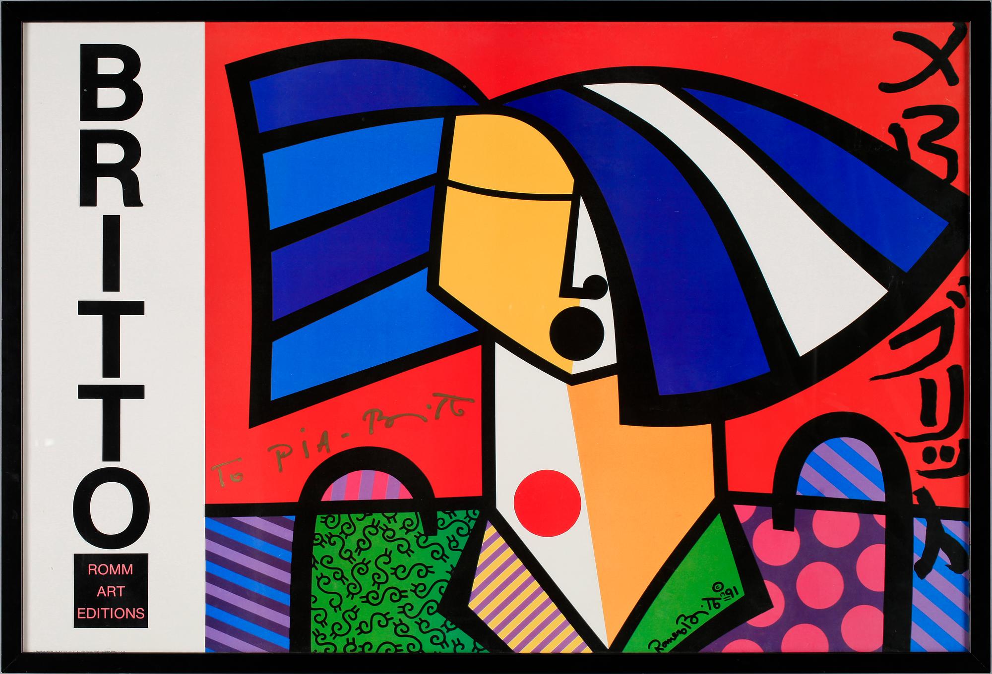 ROMERO BRITTO, affischtryck, sign. i trycket, samt personlig dedikation.