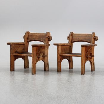 David Rosén, a pair of "Berga" pine armchairs, Nordiska Kompaniet, Sweden 1940's.