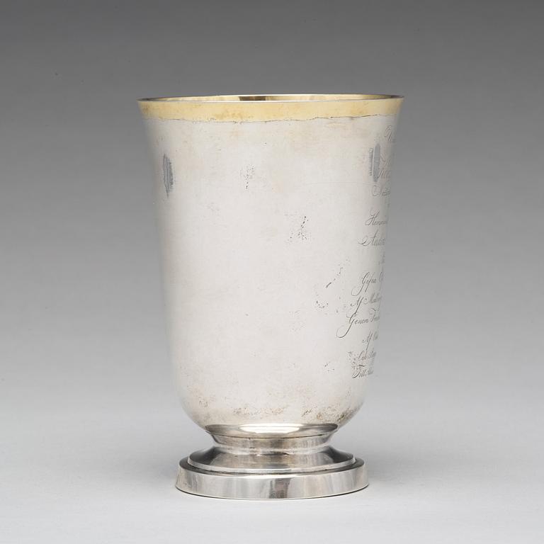 A Swedish 19th century parcel-gilt silver beaker, mark of Adolf Zethelius, Stockholm 1820.