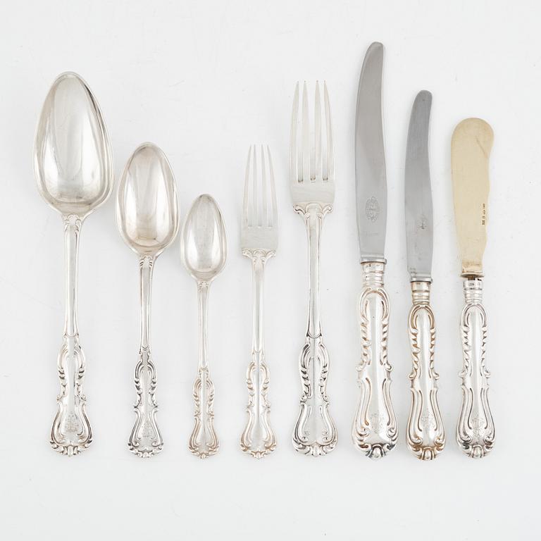 A Swedish Silver Cutlery, 'Prins Albert', marks including  CG Hallberg 1895, Möllenborg, Stockholm 1858 (122 pieces).