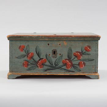a painted swedish wooden box dated 1812.