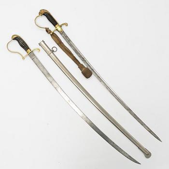 Two German sabres, 19th Century, one with scabbard.