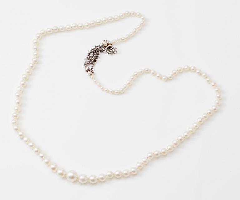 COLLIER, silver, markasiter och odlade pärlor, 1900-talets mitt.