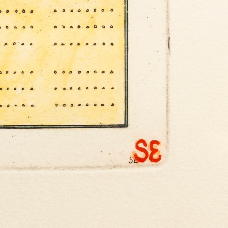 STEN EKLUND, handkolorerad etsning, signerad.