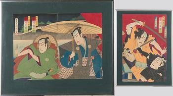 Toyohara Kunichika, Triptyk, träsnitt, Japan.
