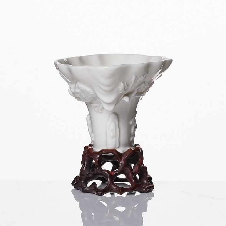 A Chinese blanc de chine libation cup, Qing dynasty, Kangxi (1662-1722).