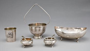 PARTI SILVER, 5 delar, bla Polen, 1900-talets mitt/andra hälft. Totalvikt ca 350 gram.