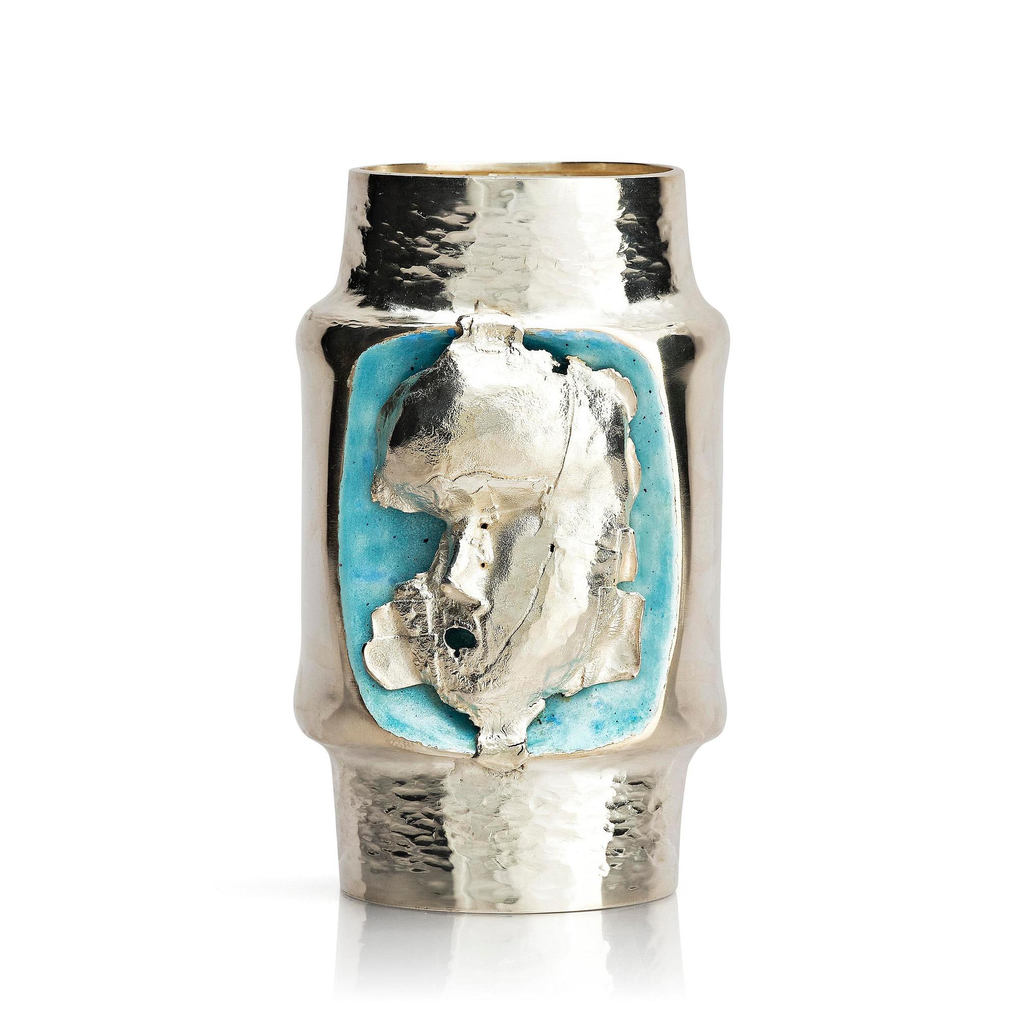 Lars Arby, a sterling silver and enamel vase, Gothenburg, Sweden 1975.